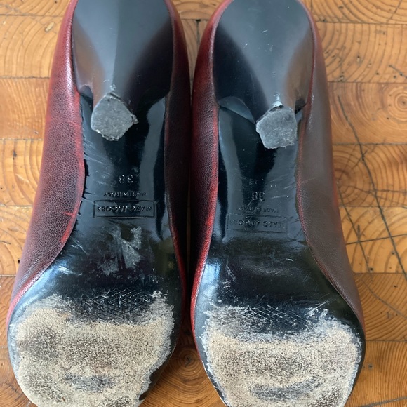 Marc Jacobs Red Leather Open Toe Pumps 38/8 - Picture 7 of 11